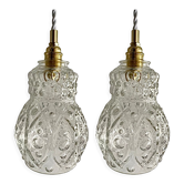 Set of vintage electric chiseled glass walking lamps