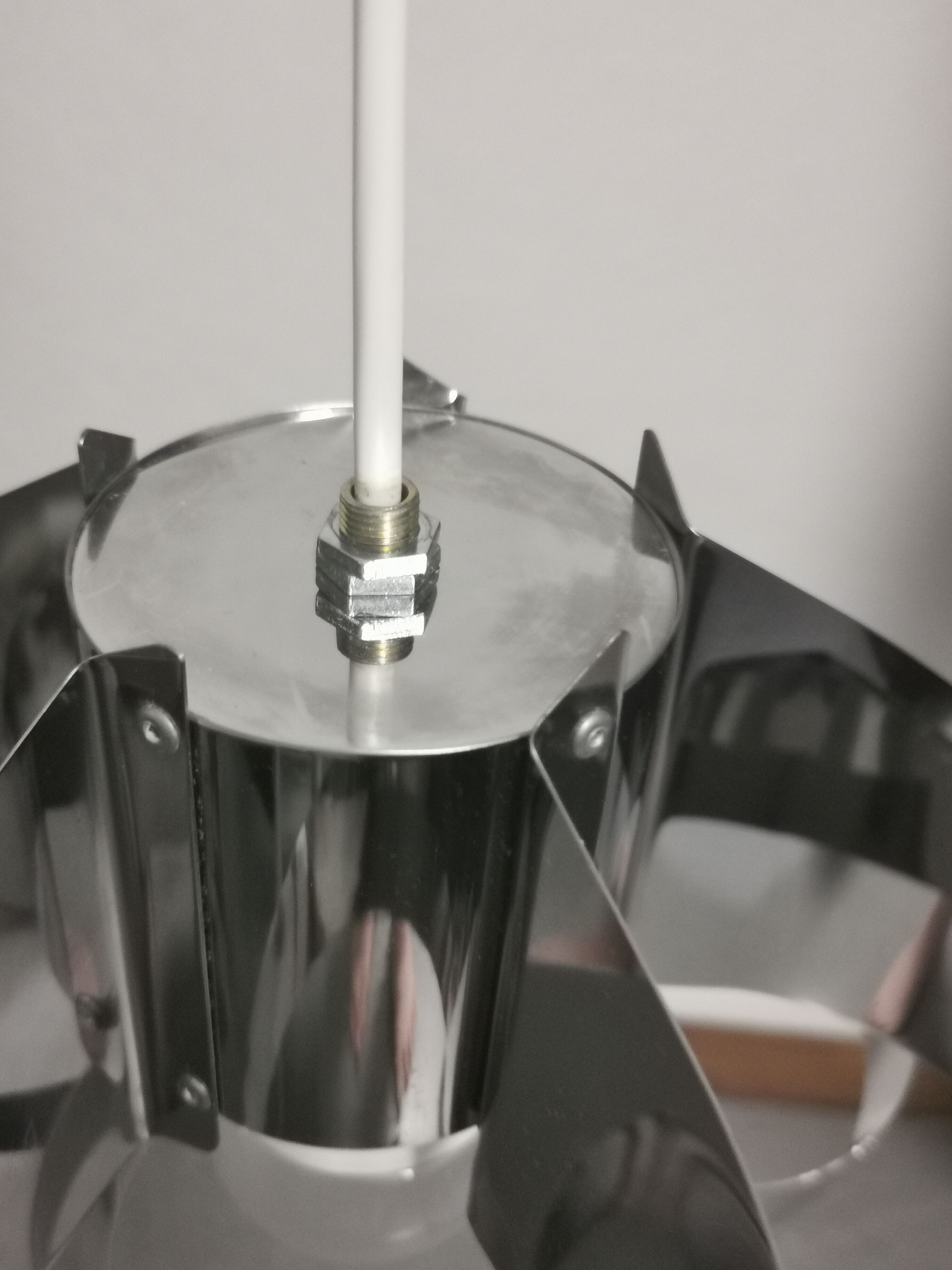 Curved stainless steel hanging lamp, Space Age, 1970