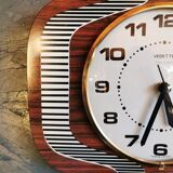 Vintage formica clock silent wall clock "Featured wood stripes"