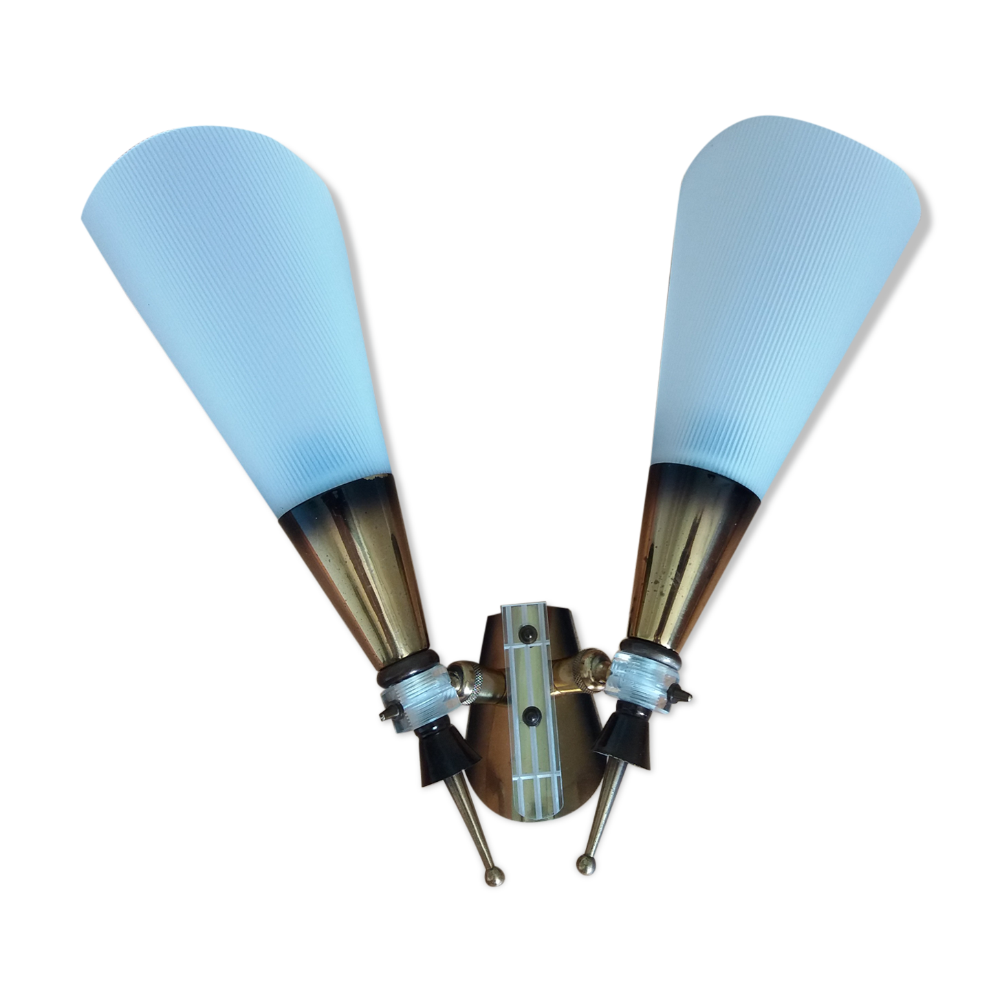 Double brass and plexiglass wall lamp Maison Lunel