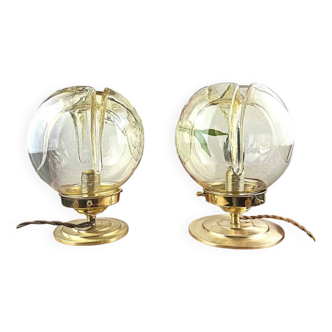 Paire de lampes verrerie Murano jaune fumé vintage