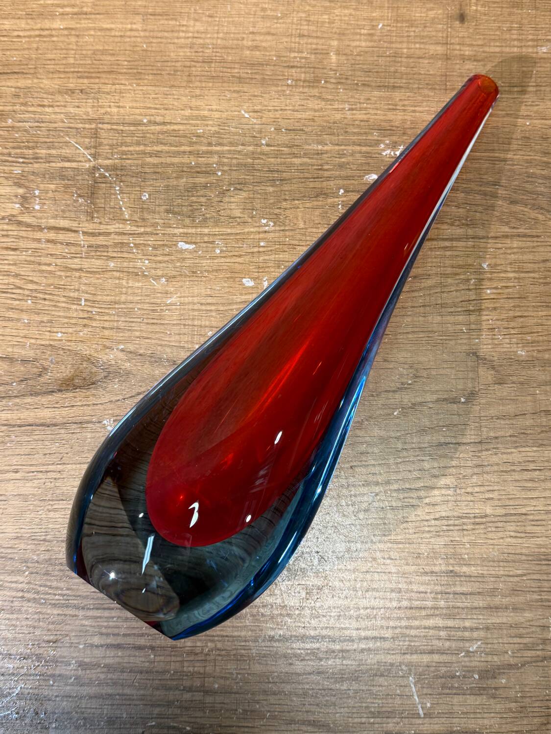 Drop vase glass sommerso red blue Murano style Flavio Poli 29 cm