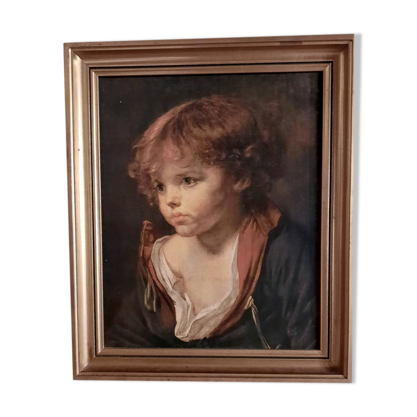 Painting little blond boy with open shirt
