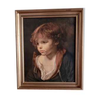 Painting little blond boy with open shirt