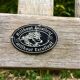 Vintage wooden garden bench with wheels