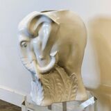 Vintage White Ceramic Elephant Umbrella Stand - Planter, France 1970s.