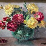Tableau HST "Bouquet de fleurs" signé F.F. Fauconnier (XIX°-XX°) + cadre