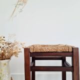 Pair of wooden and rope stools