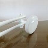 White lacquered metal wall coat rack, 3 hooks, 70s-80s