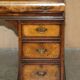 Victorian antique partner's desk in veined walnut with a leather top.