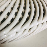 Covered basket in woven ceramic and fruit slip.