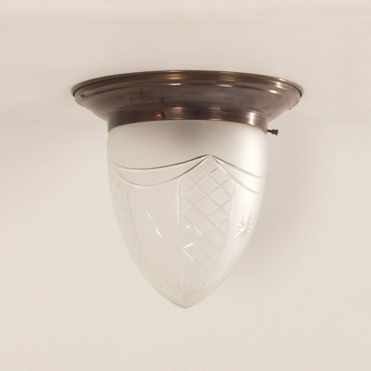 Large art deco ceiling lamp with brass base and cut glass, 1930s