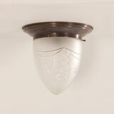 Large art deco ceiling lamp with brass base and cut glass, 1930s