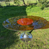ORANGE smoked glass tulip foot table Gastone Rinaldi