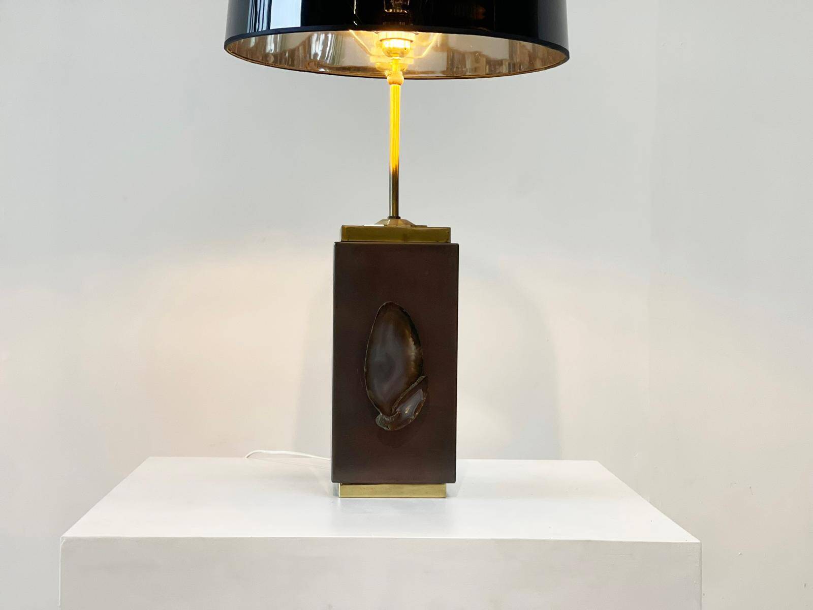 Vintage brass agate table lamp, 1970s