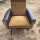 Fauteuil vintage années 70 moutarde et skaï noir