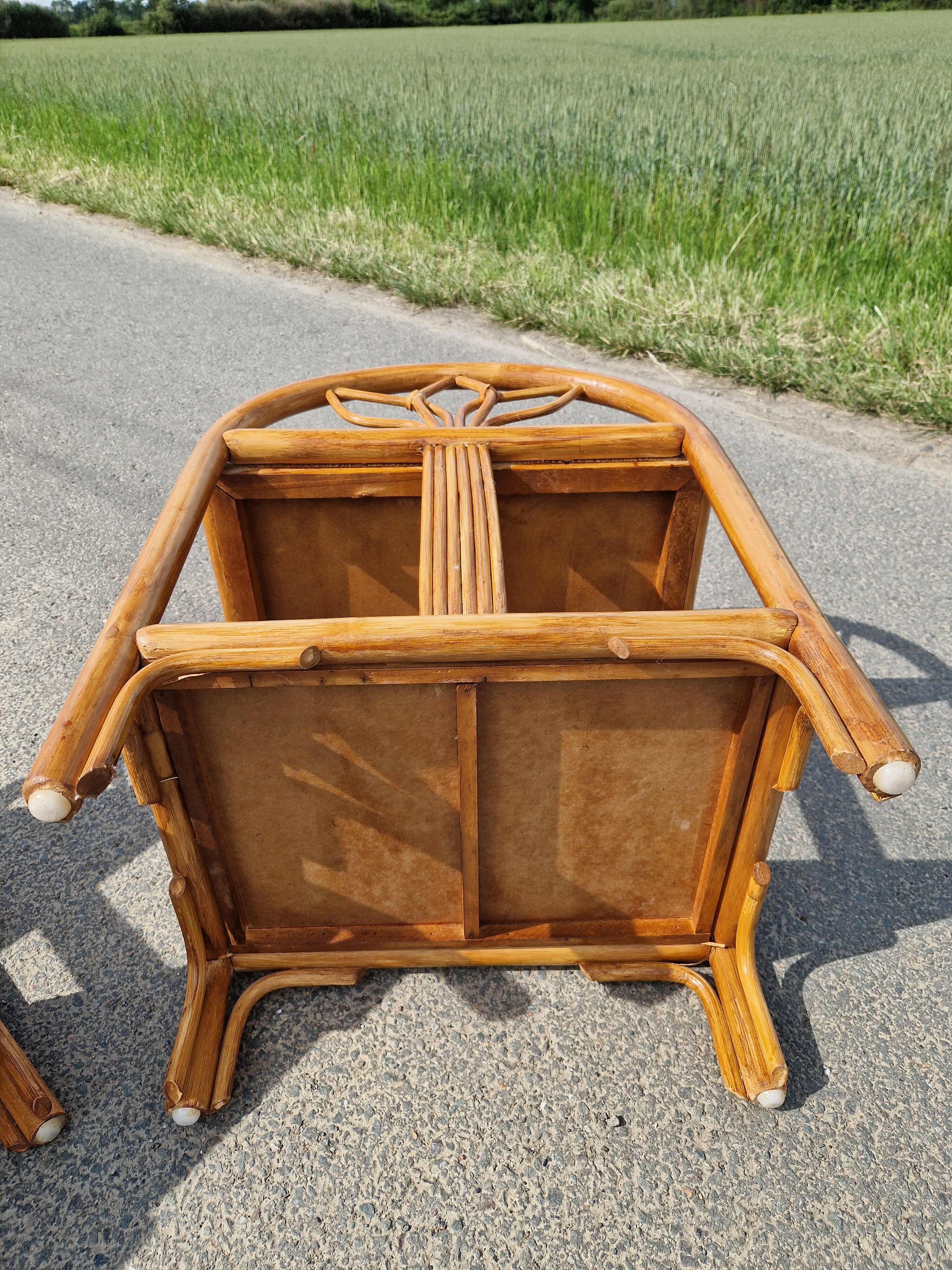 Pair of bedside tables in wood and woven straw - around 1960.