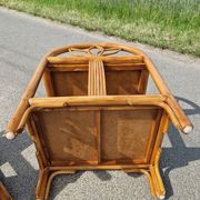 Pair of bedside tables in wood and woven straw - around 1960.