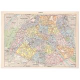 Old map of Paris, late 19th century