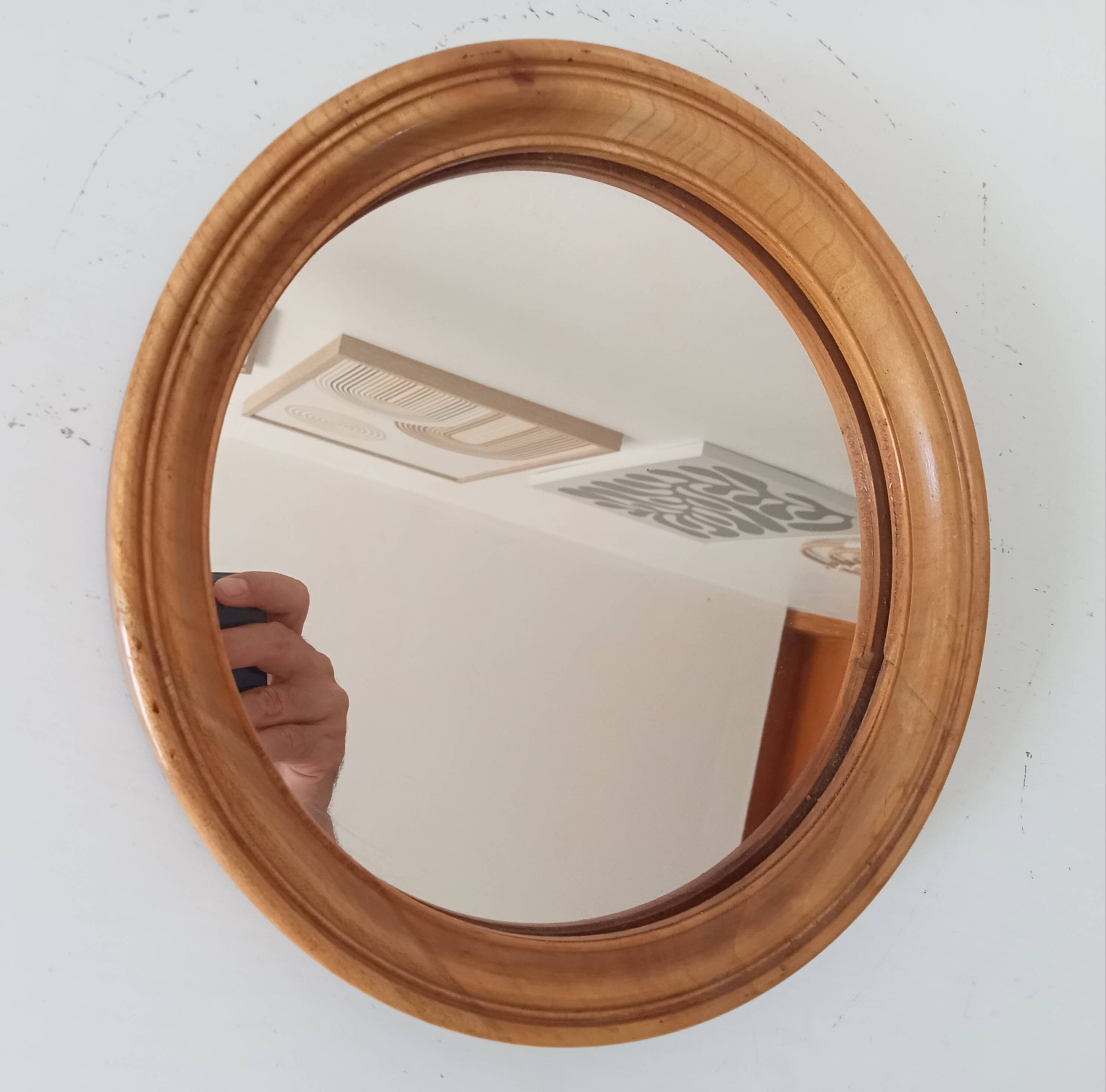 Vintage round wooden mirror