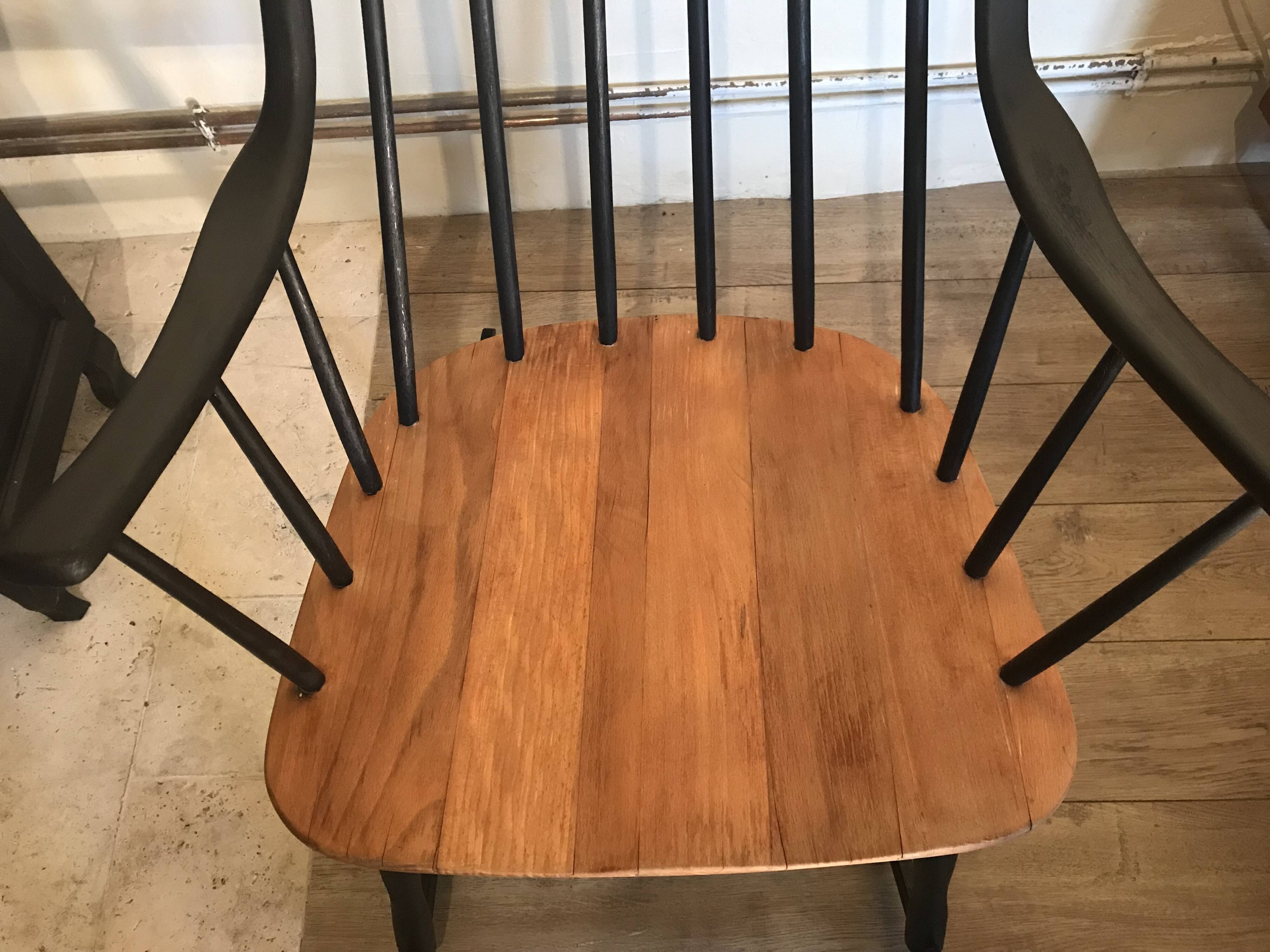 Vintage rocking chair in black stained beech