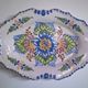 Old oval wall plate handmade and signed vintage floral decor
