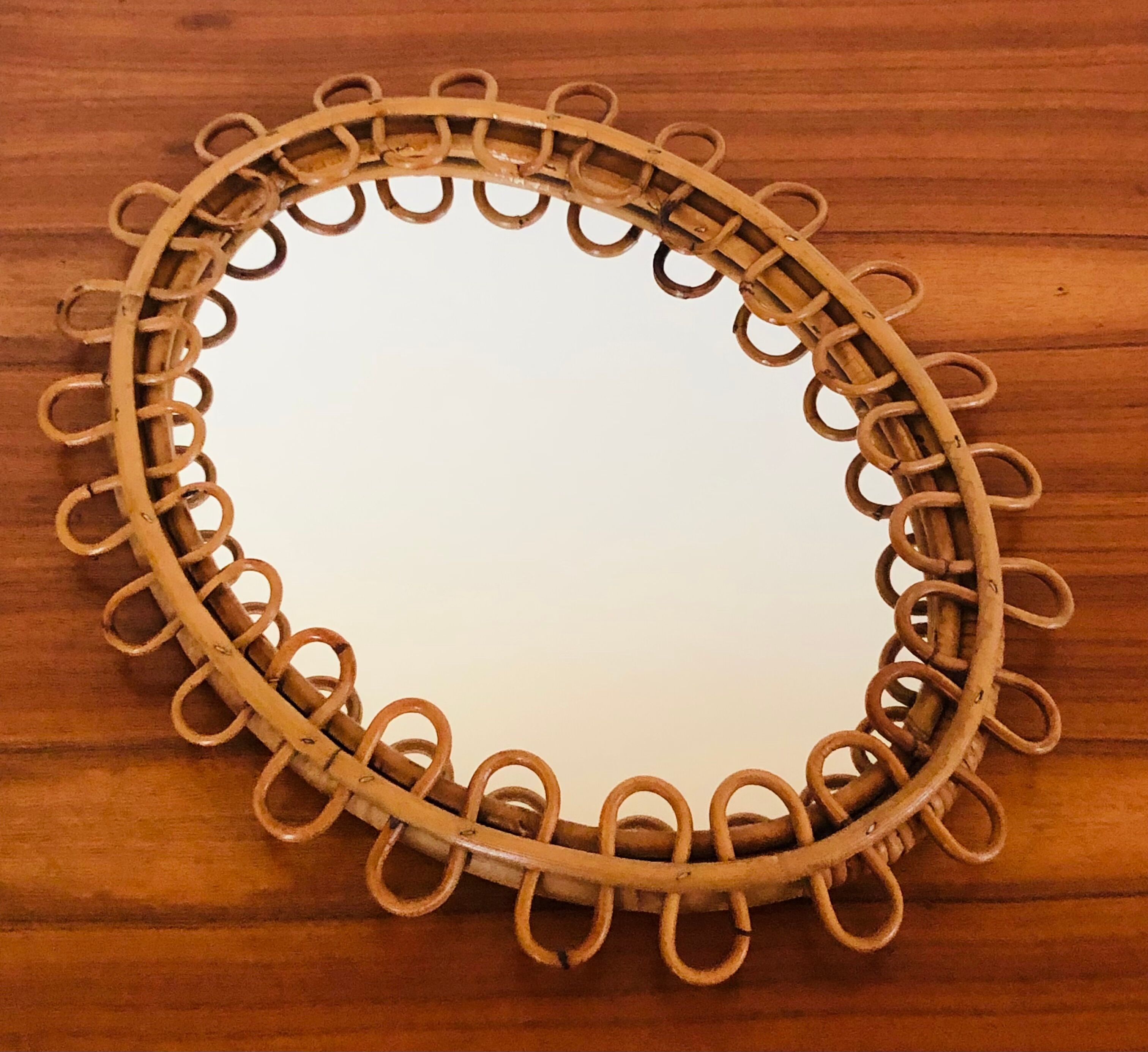 Medium size rattan mirror, Italy 60s