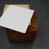 1940s night stand in walnut finish with glass top, Czechoslovakia