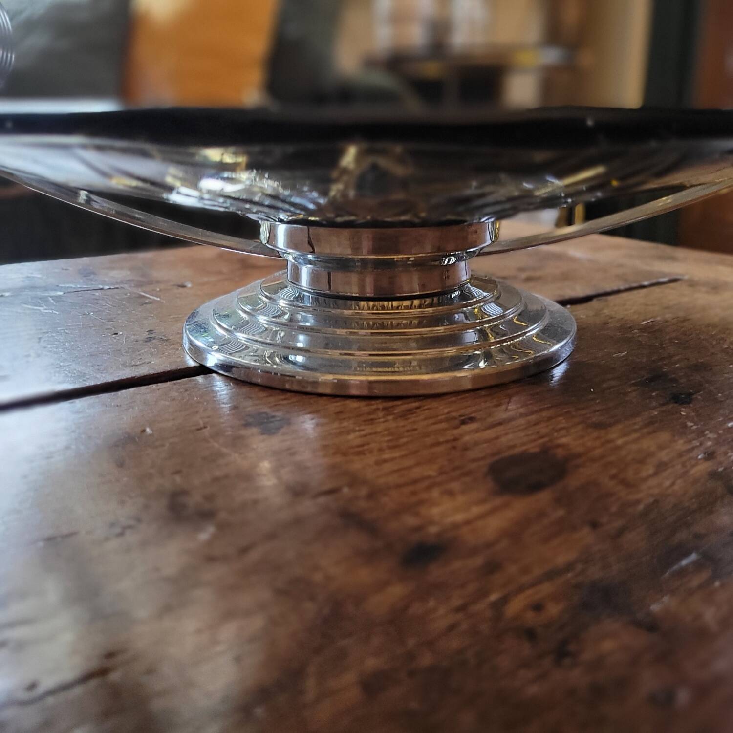 Art Deco stemmed bowl - Smoked glass and silver-plated metal - 1940s