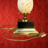 Vintage ostrich egg lamp travertine brass 1970s Maison Charles style