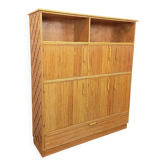 Vintage rattan and light wood storage unit from the 60s