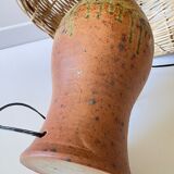 Artisanal lamp in vintage enamelled stoneware and rattan