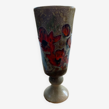 Vase sur pied douche de Vallauris a motif de coquelicot