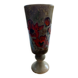 Vase sur pied douche de Vallauris a motif de coquelicot