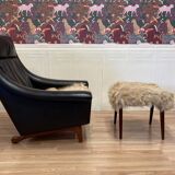 Scandinavian design armchair Aage Christiansen black leather 1950