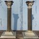 Duo of silver metal column candle holders