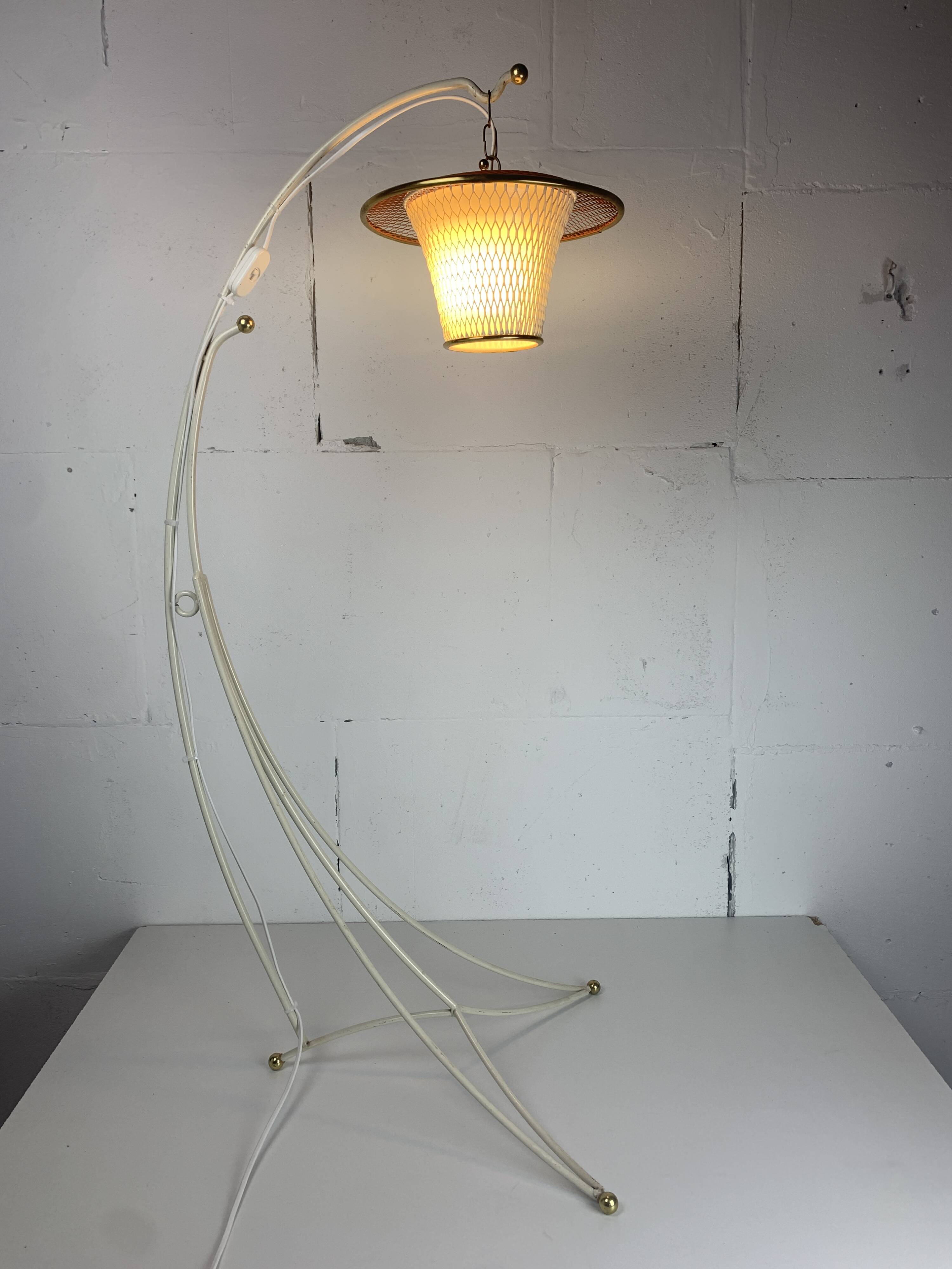 Midcentury French rockabilly lantern low floor lamp, 1950s