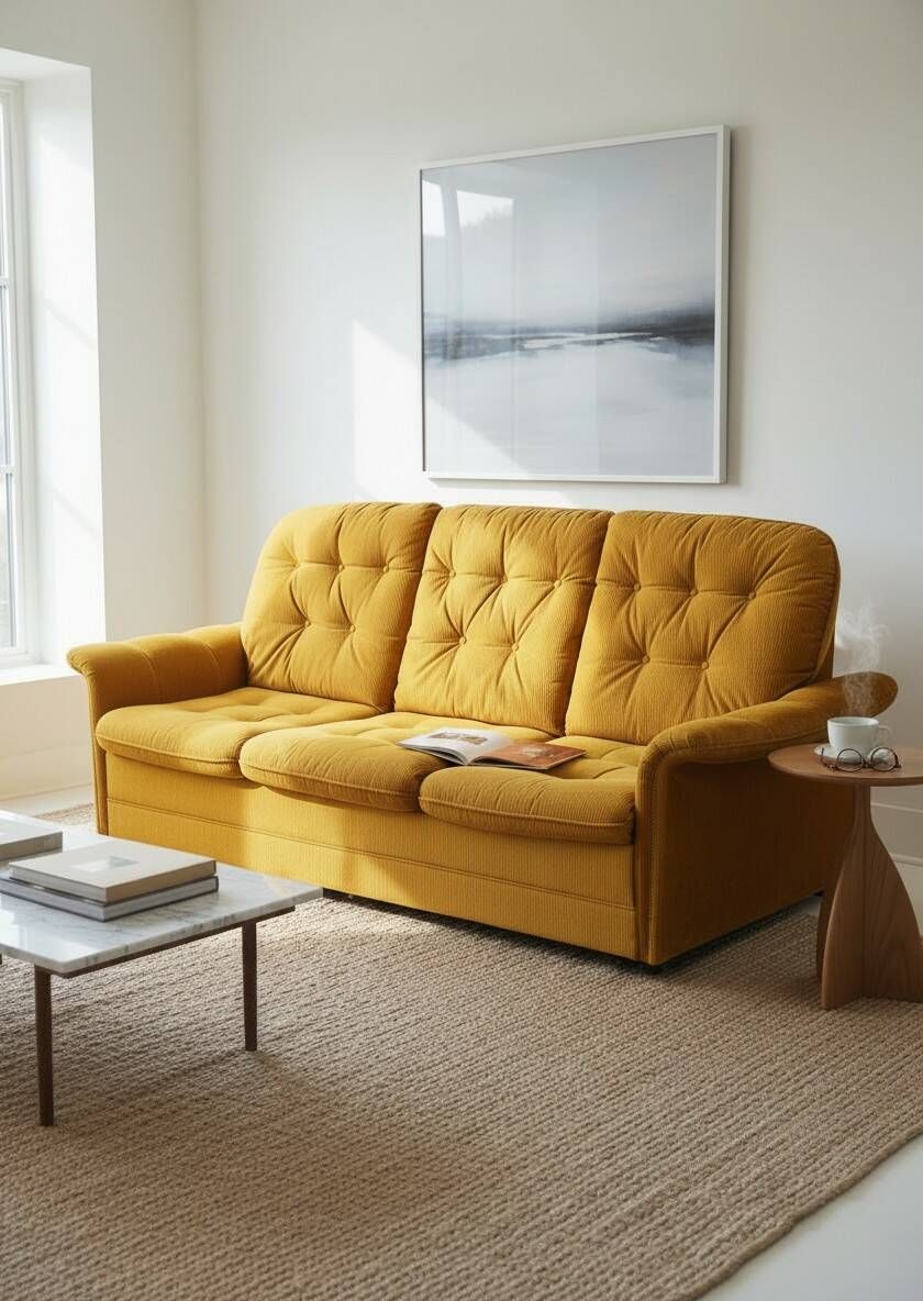 Vintage lounge set for 5, 3-seater convertible sofa and 2 armchairs, 70s.