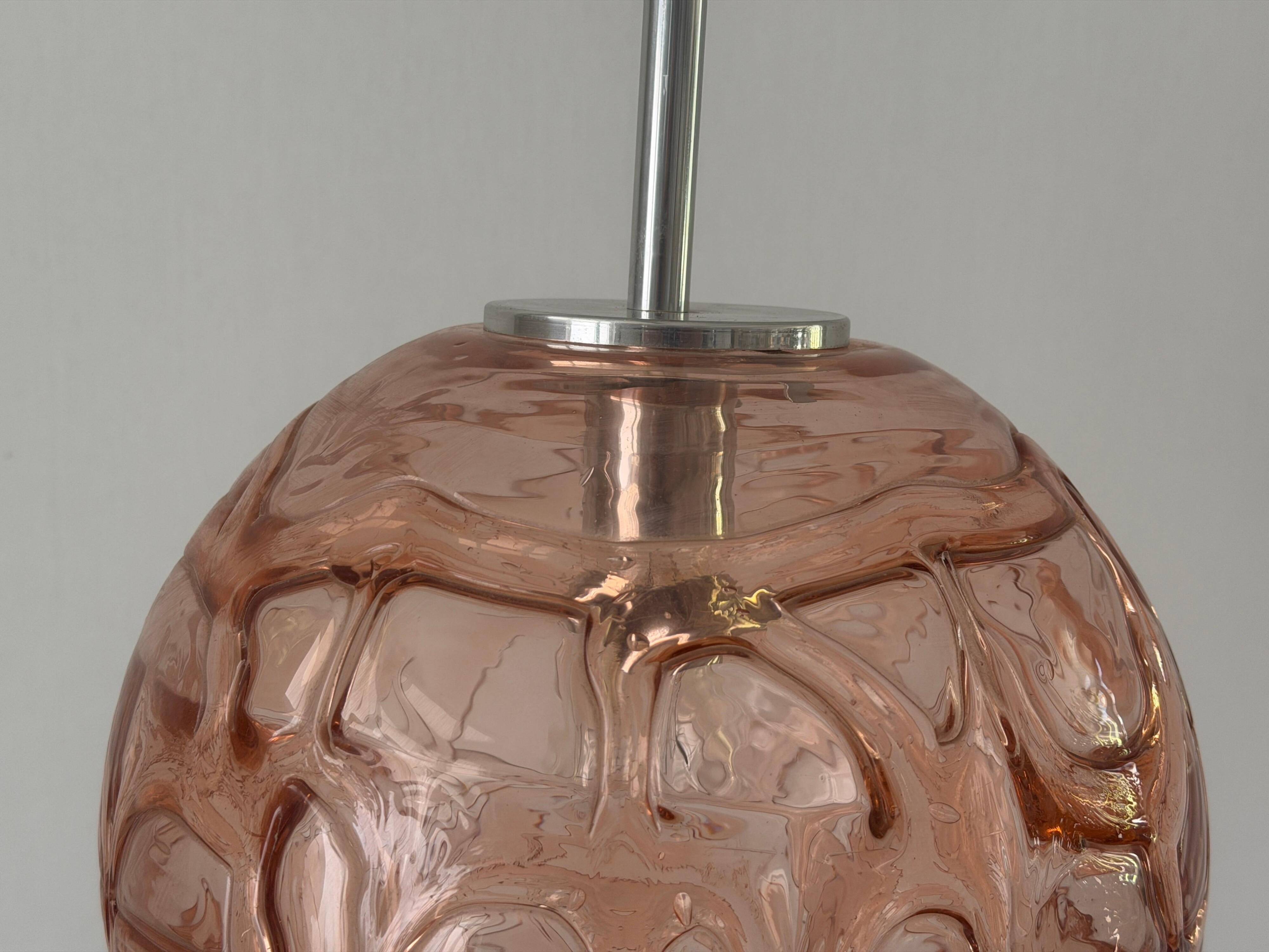 Pink pendant lamp made of hand-blown glass by Doria Leuchten, 1960s Germany.