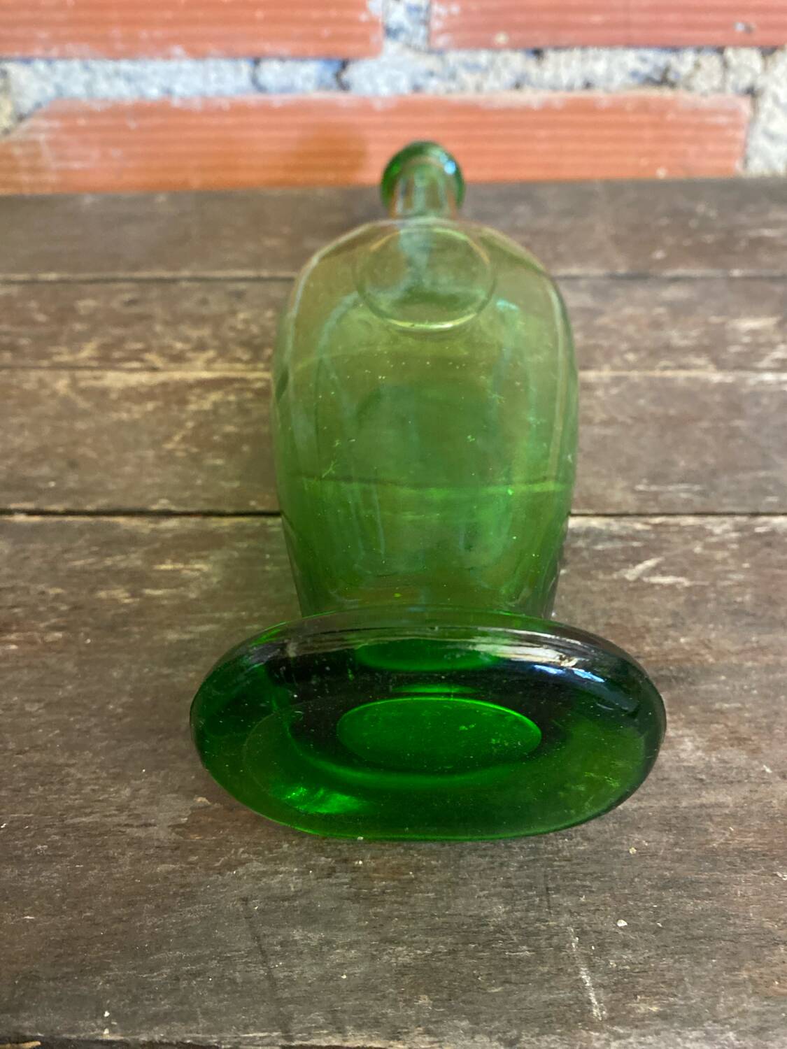 Old Green Bubble Glass Carafe Bottle with Vintage Stopper