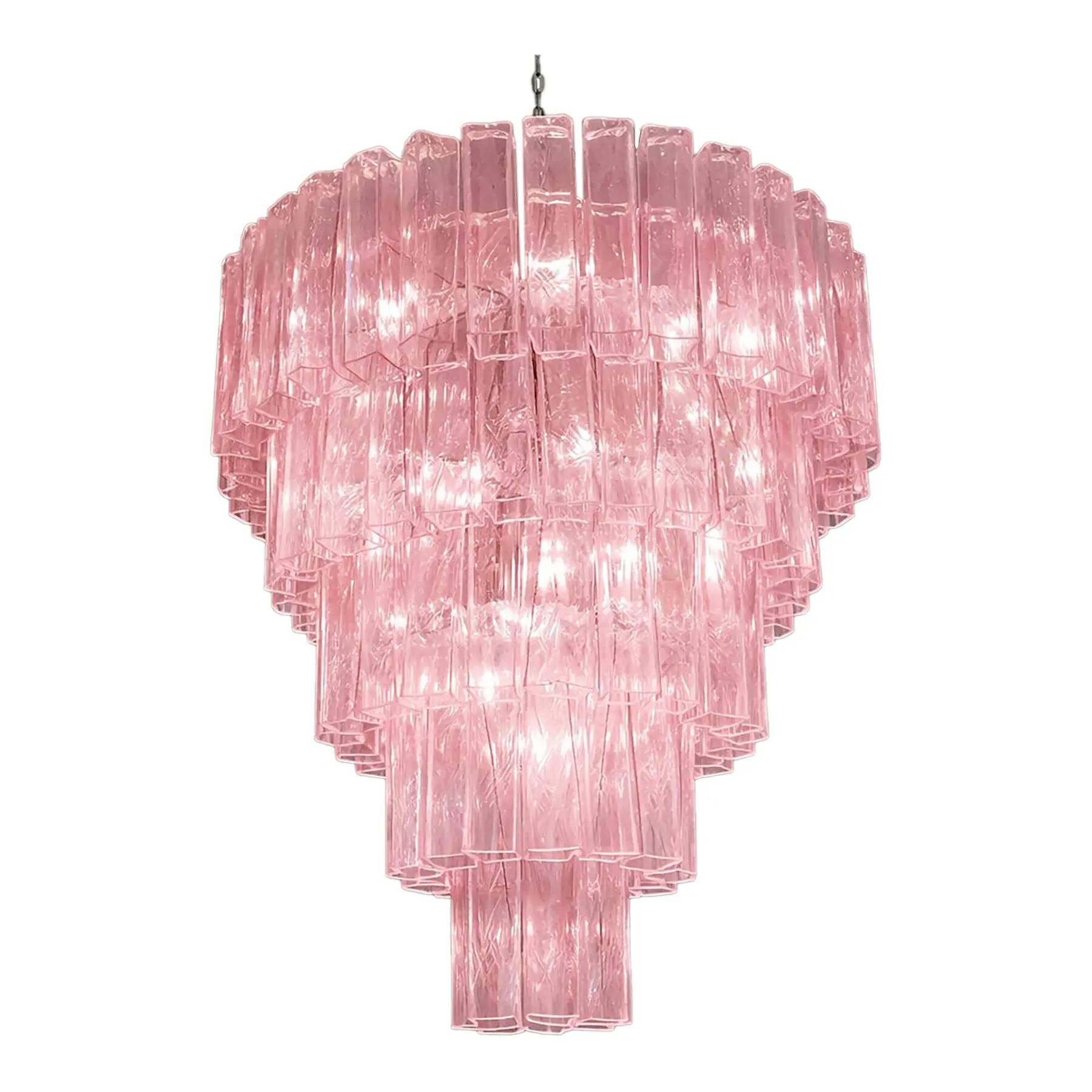 Contemporary Pink ‘Square Tubes’ Murano Glass Chandelier