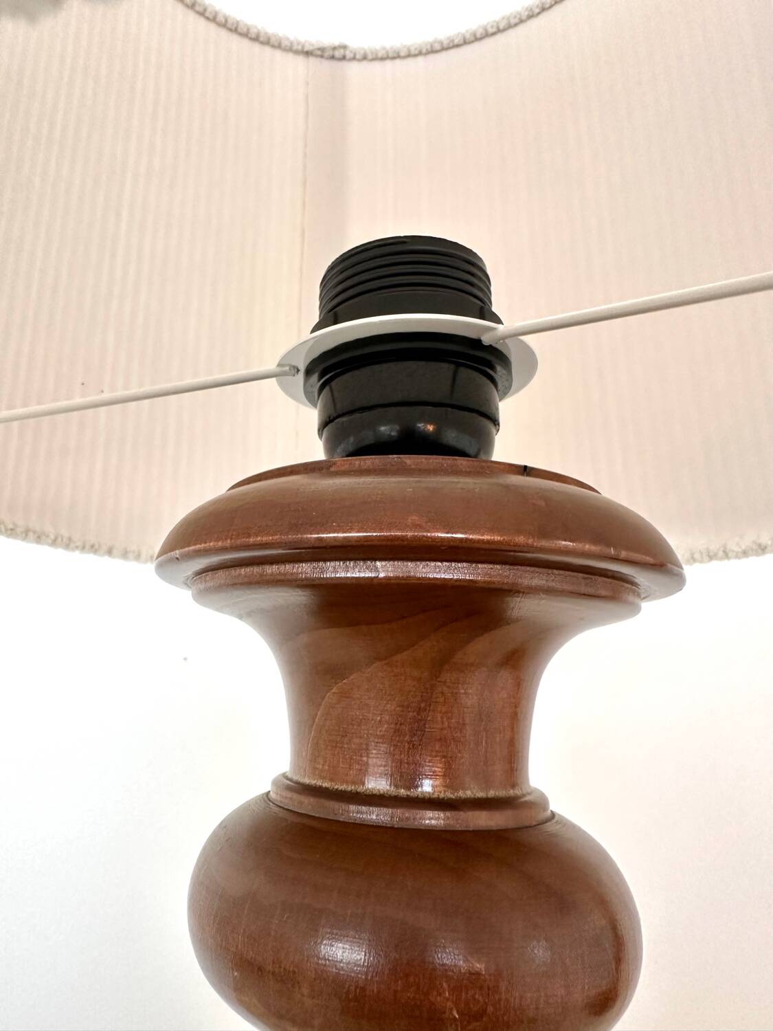Turned wood and velvet lamp