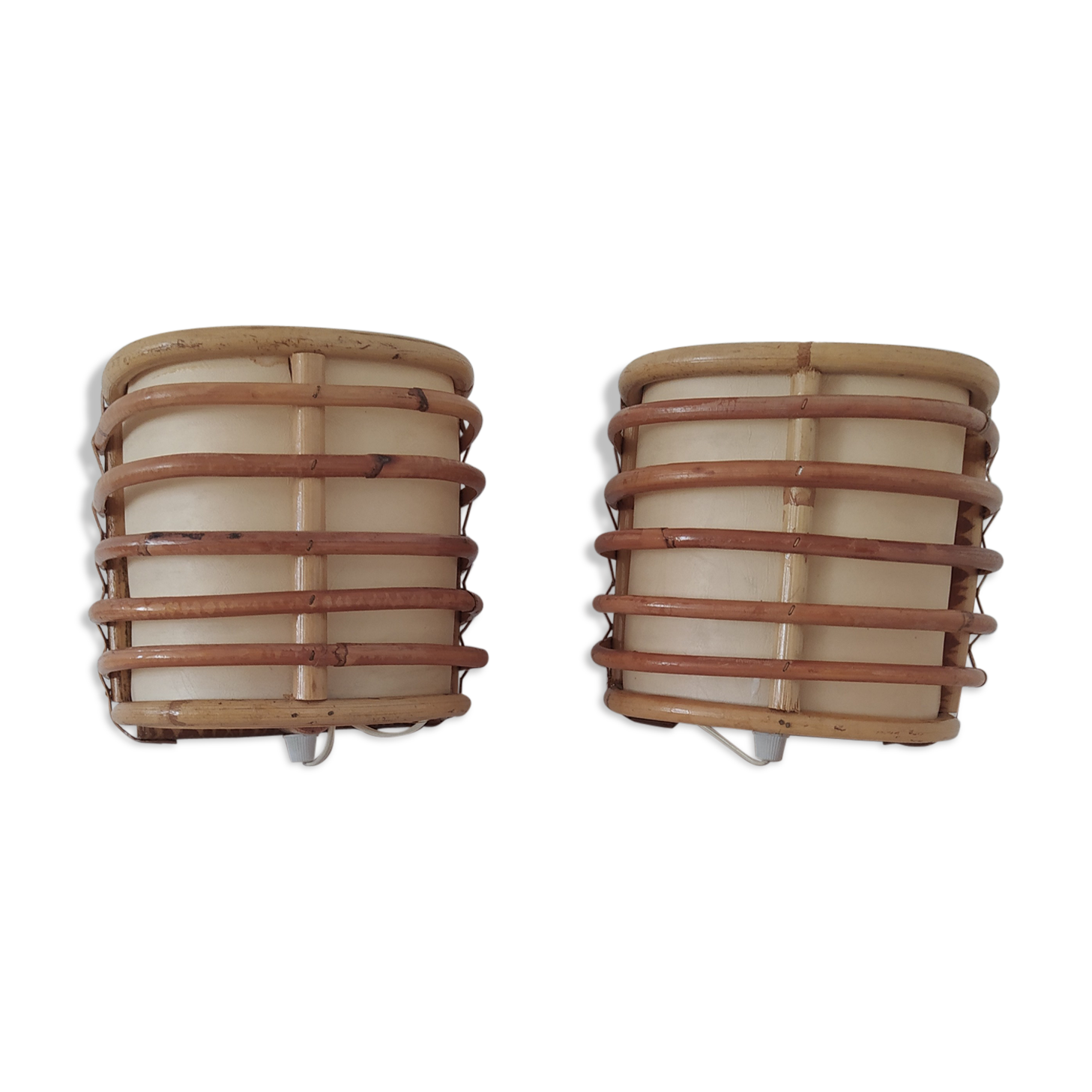 Pair of bamboo wall light