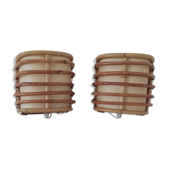 Pair of bamboo wall light