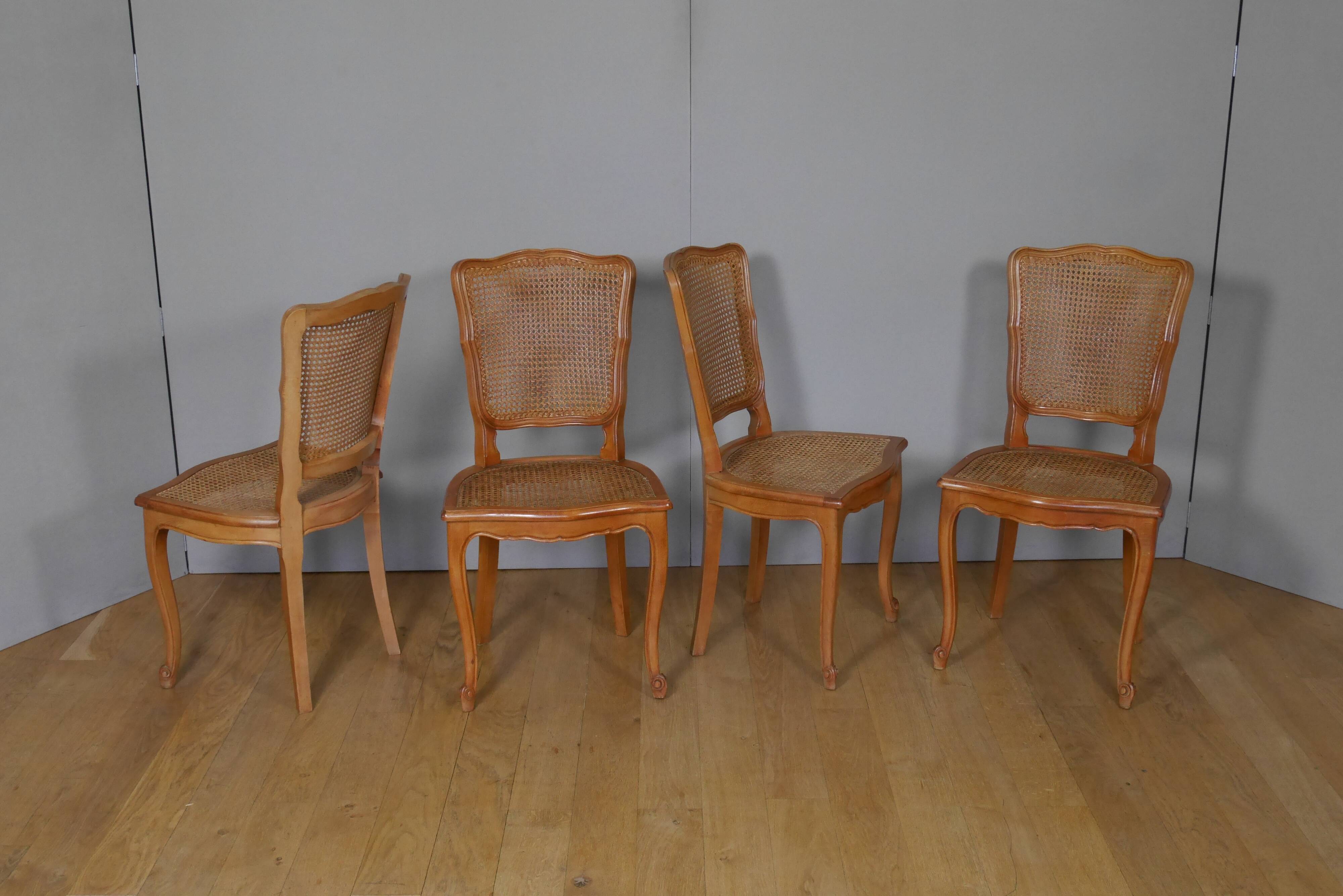 4 Louis XV style canne chairs