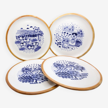 Set of 4 plates La Colombe with country and naive decorations