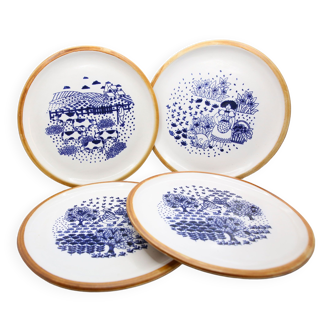 Lot de 4 assiettes La Colombe aux décors champêtres et naifs