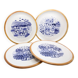 Set of 4 plates La Colombe with country and naive decorations
