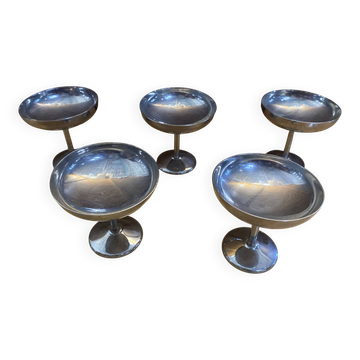 Set of 5 ice cream bowls guy degrenne stainless steel made in france vintage #e2