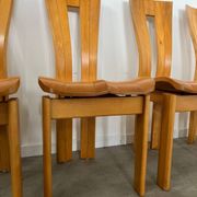 4 old French design solid elm chairs from the 70s vintage